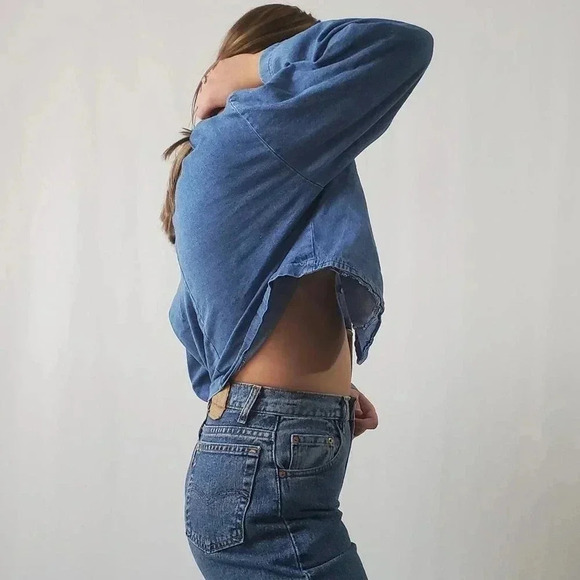 Vintage 90s Floral Western Cropped Denim Shacket Shirt - Picture 6 of 10